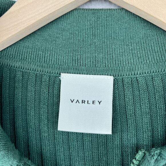 VARLEY Napier Sweater M Fitted Polo 1/4 Zip Ribbed Cotton Blend Green - Picture 11 of 15